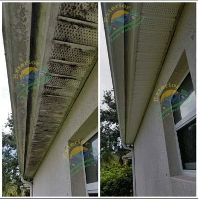 Roof stain wash before and after