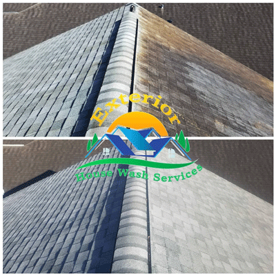 Roof stain wash before and after